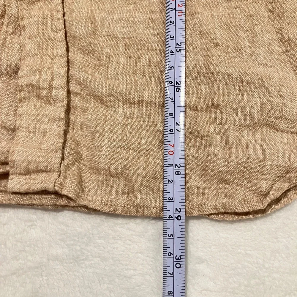 Porter & Ash 100% Linen Short Sleeve Button Down Shirt Men's Size L Tan Beige